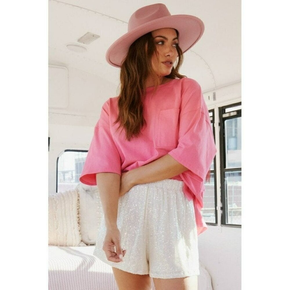 This Ain't Texas Fringed Star Sequin Patch Tee in Pink - Picture 4 of 5